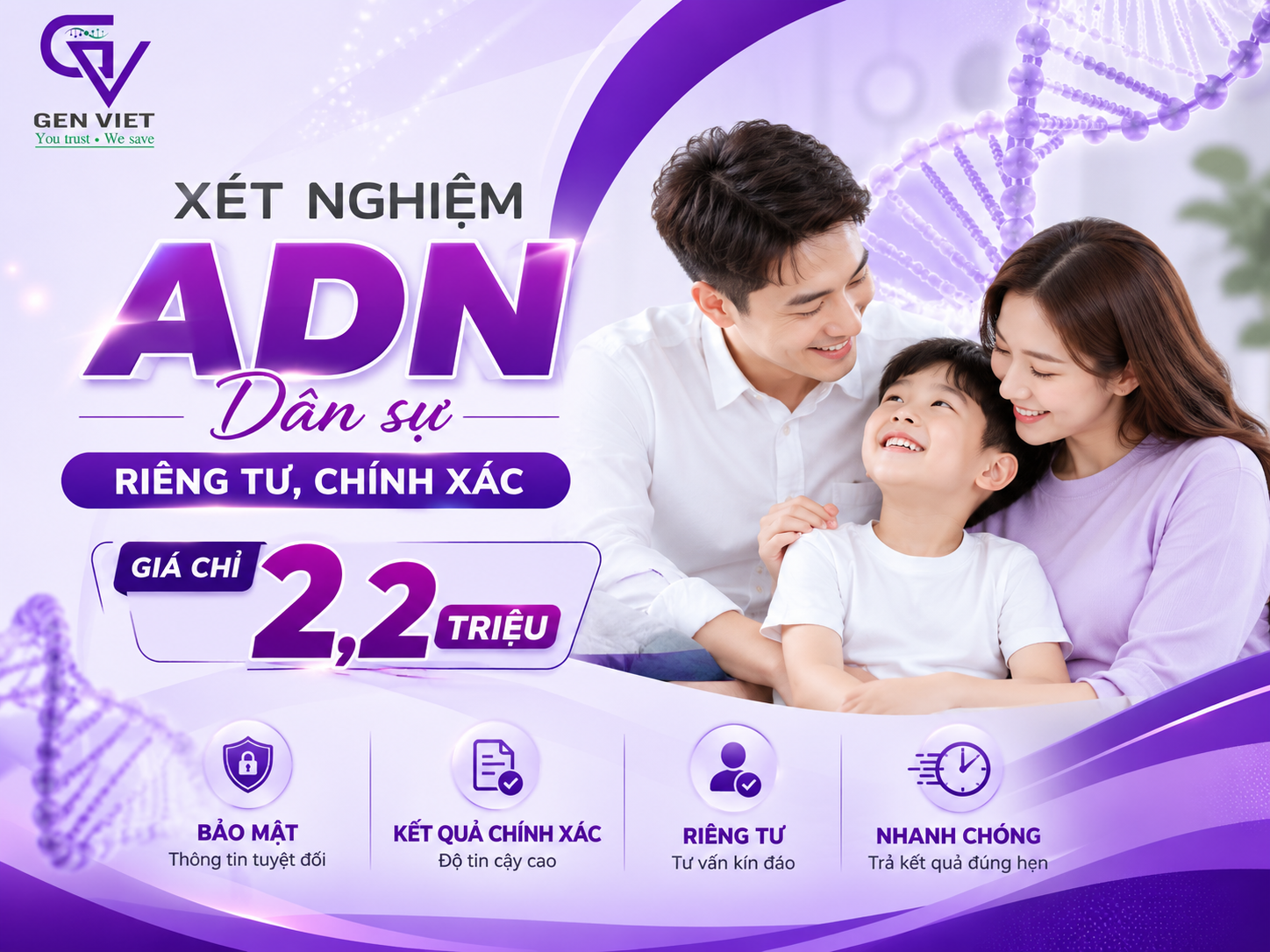 Xét Nghiệm ADN Dân Sự – Riêng Tư, Chính Xác, Giá Chỉ 2,2 Triệu - adn genviet