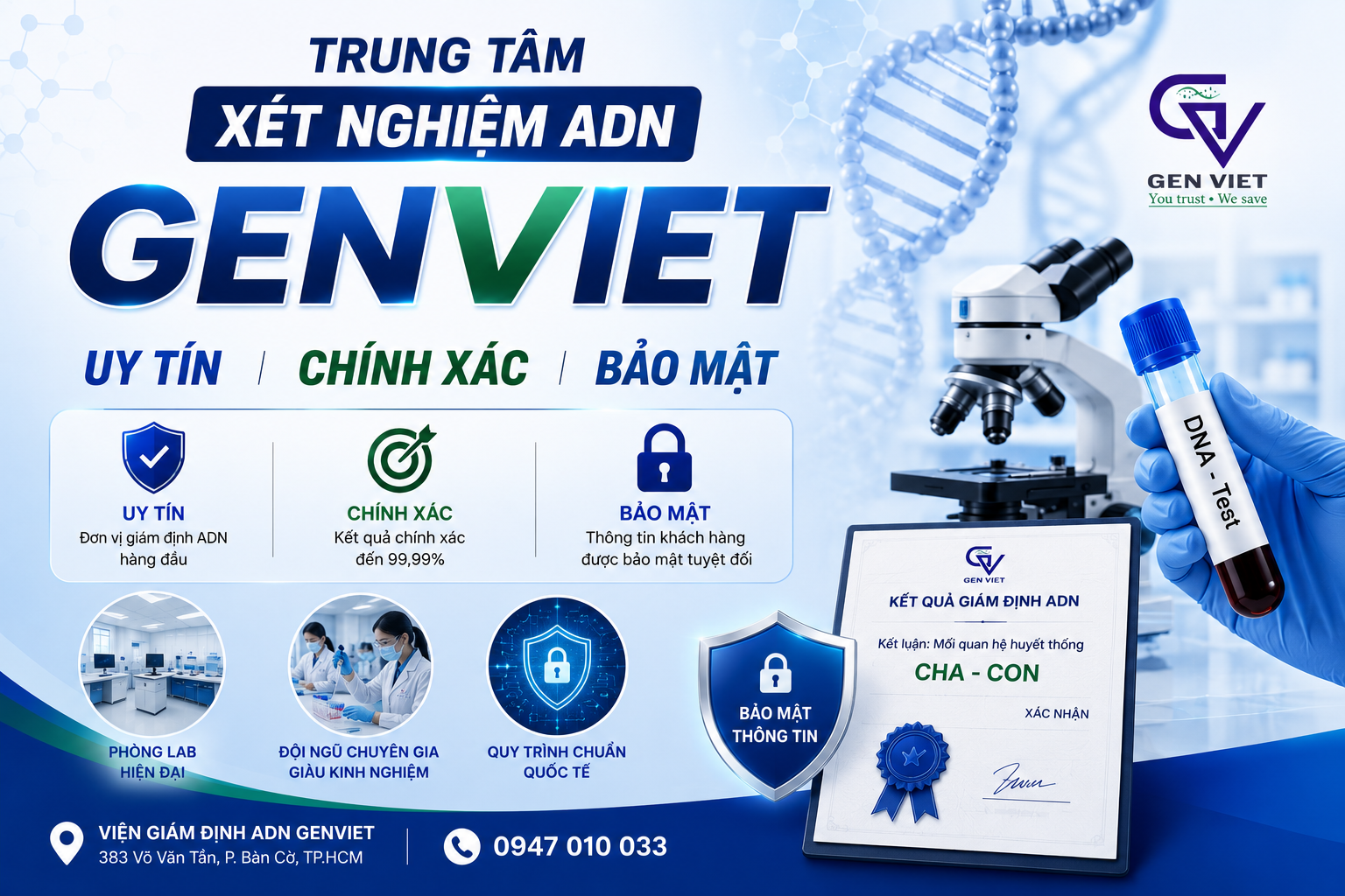 Trung Tâm Xét Nghiệm ADN GENVIET Uy Tín, Chính Xác, Bảo Mật